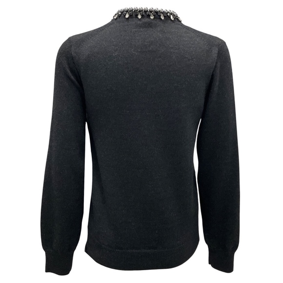 SACAI DARK CHARCOAL GREY PEARL BIJOUX DECORATIVE KNIT CARDIGAN - Picture 3 of 4